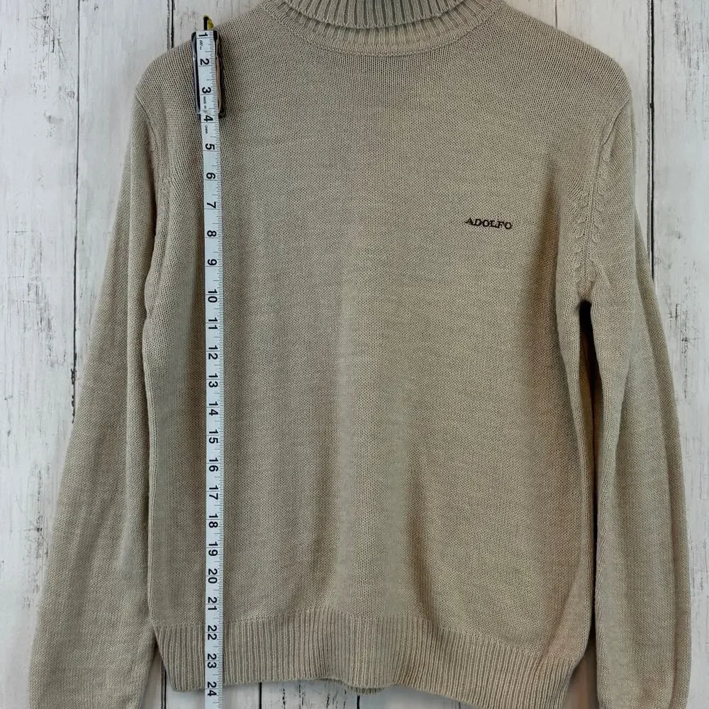 VTG Adolfo Tan Cashmere Touch Embroidered Turtleneck Knit Sweater Size Large - Picture 10 of 11